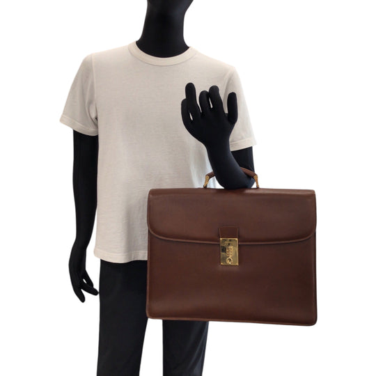 PRADA Business bag leather Brown Safiano