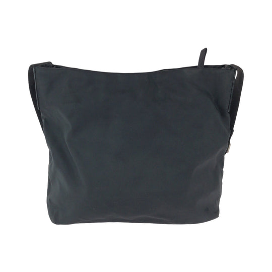 PRADA Shoulder Bag Nylon Black SilverMetal Shoulder Bag pochette Test Triangle With logo Women Used Authentic