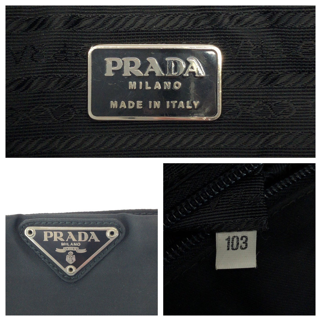 PRADA Shoulder Bag Nylon Black SilverMetal Shoulder Bag pochette Test Triangle With logo Women Used Authentic