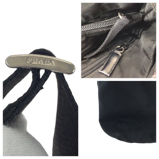 PRADA Shoulder Bag Nylon Black SilverMetal Shoulder Bag pochette Test Triangle With logo Women Used Authentic
