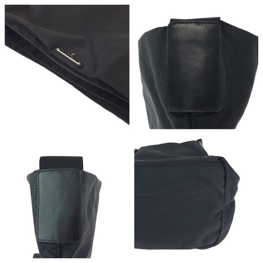 PRADA Shoulder Bag Nylon Black SilverMetal Shoulder Bag pochette Test Triangle With logo Women Used Authentic