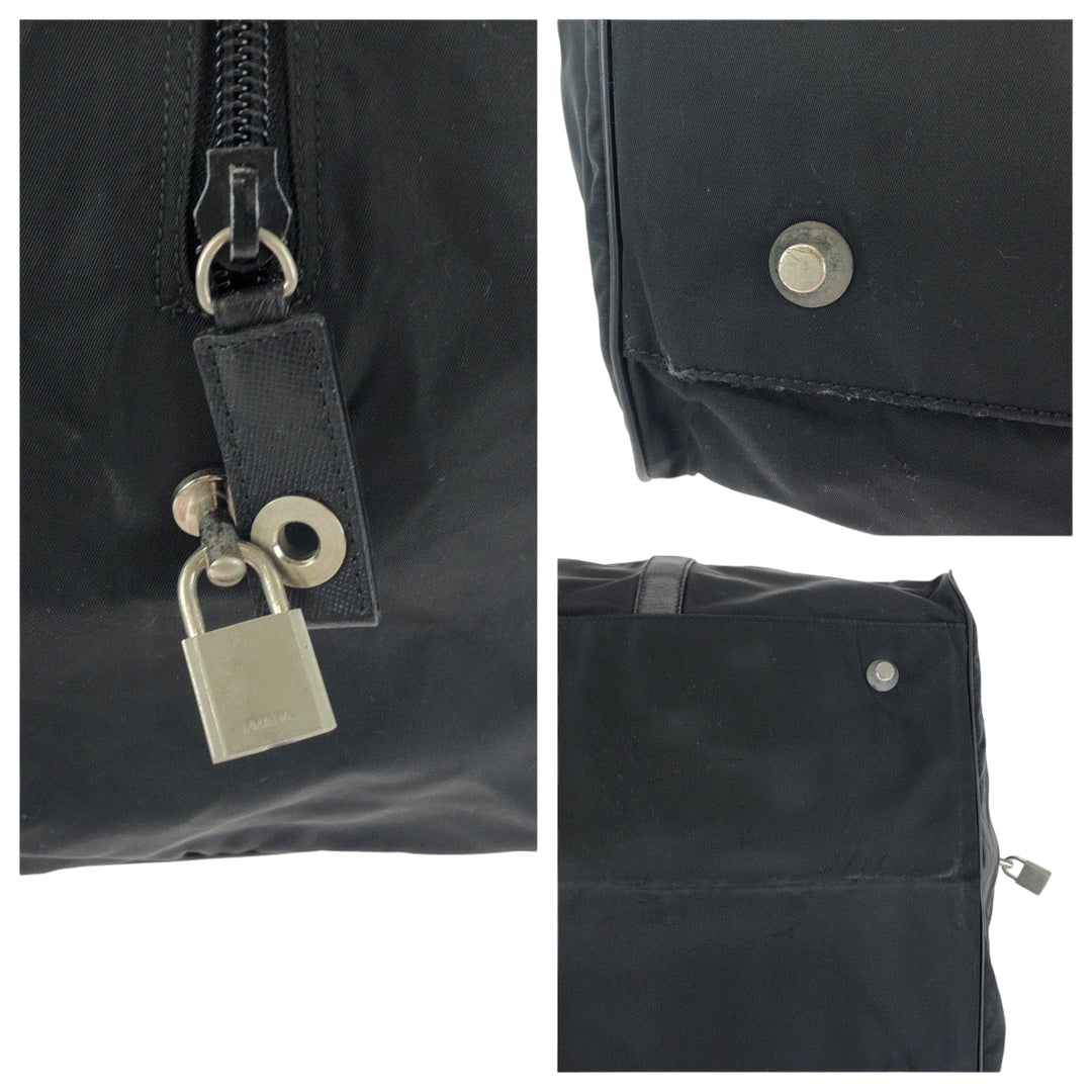 PRADA Boston Duffel bag Nylon Black SilverMetal Test Triangle With logo