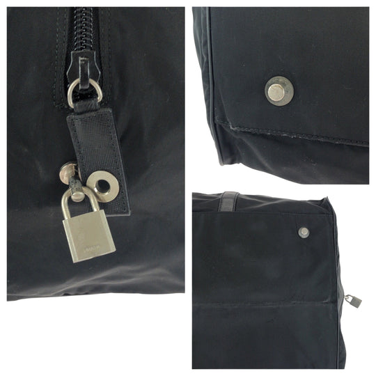 PRADA Boston Duffel bag Nylon Black SilverMetal Test Triangle With logo