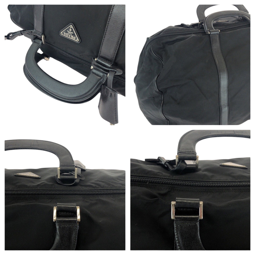 PRADA Boston Duffel bag Nylon Black SilverMetal Test Triangle With logo