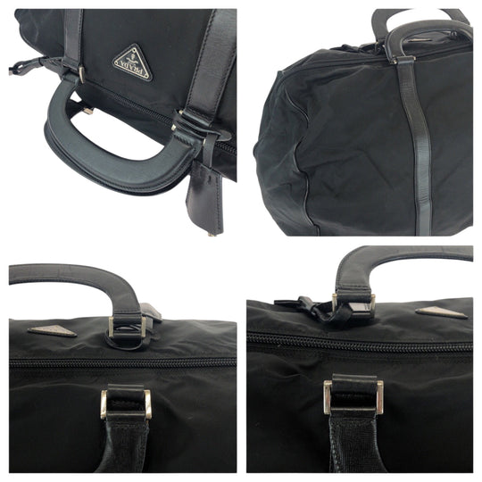 PRADA Boston Duffel bag Nylon Black SilverMetal Test Triangle With logo