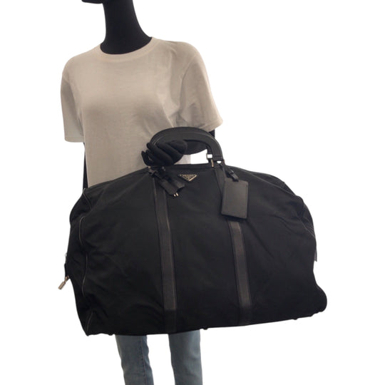 PRADA Boston Duffel bag Nylon Black SilverMetal Test Triangle With logo
