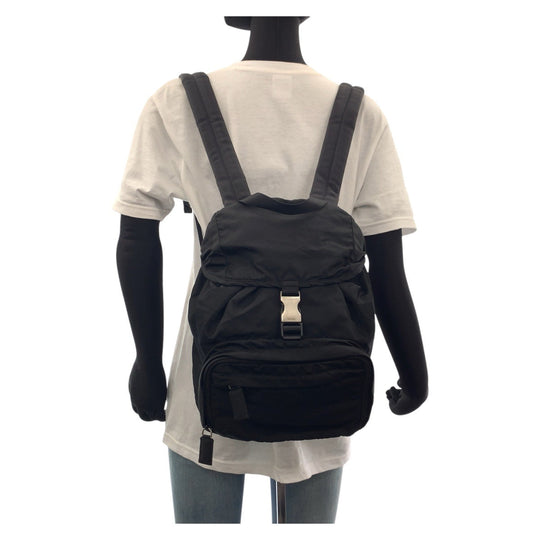 PRADA Backpack Nylon Black SilverMetal Backpacks & Daypacks Backpacks Test Triangle With logo Women Used Authentic