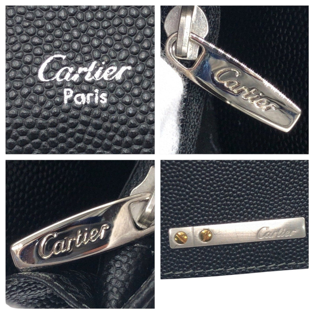 CARTIER Long Wallet Purse leather black Santos