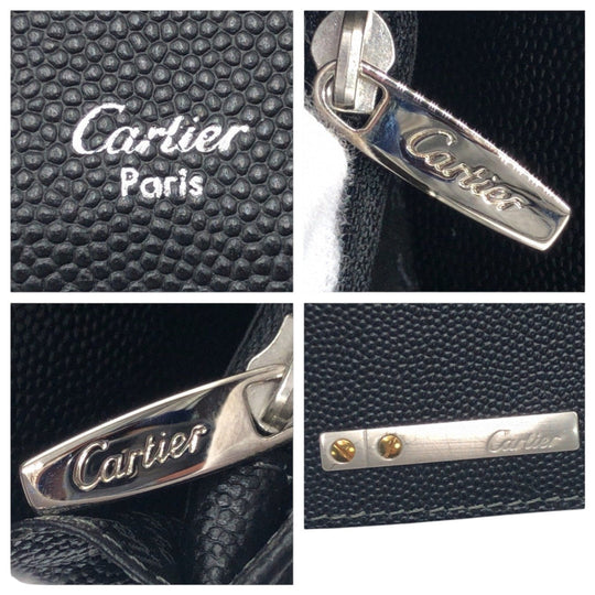 CARTIER Long Wallet Purse leather black Santos