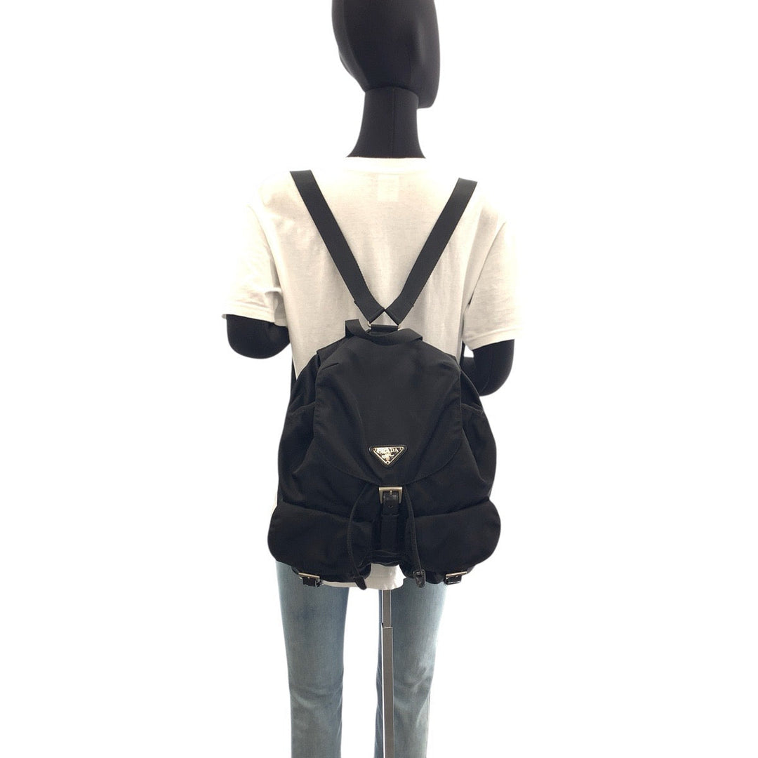 PRADA Backpack Nylon Black SilverMetal Test Triangle With logo