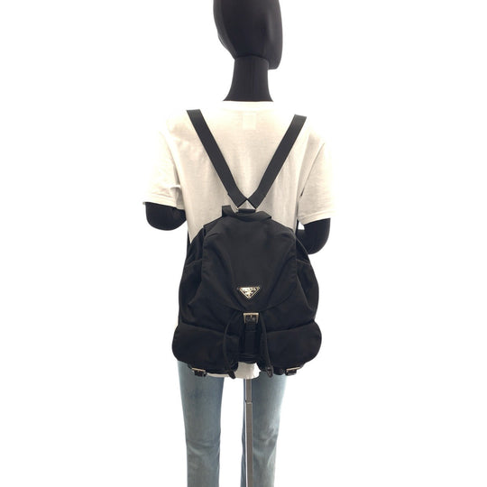 PRADA Backpack Nylon Black SilverMetal Test Triangle With logo