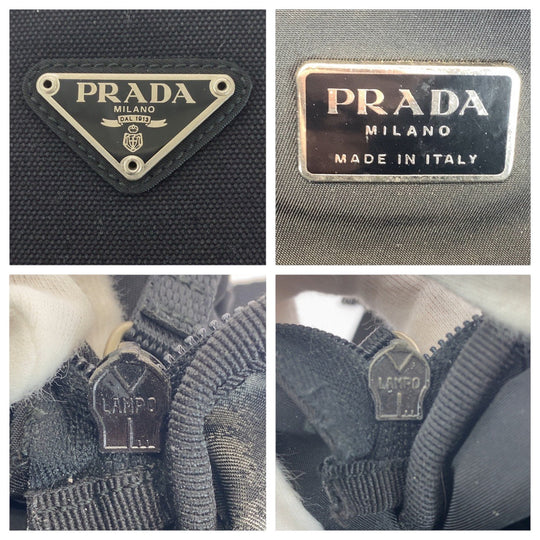 PRADA Backpack Nylon Black SilverMetal Backpack Unisex Test Triangle With logo Women Used Authentic