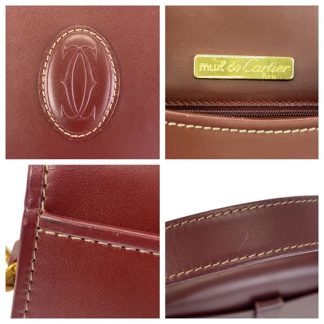 CARTIER Shoulder Bag leather wine-red Must Line