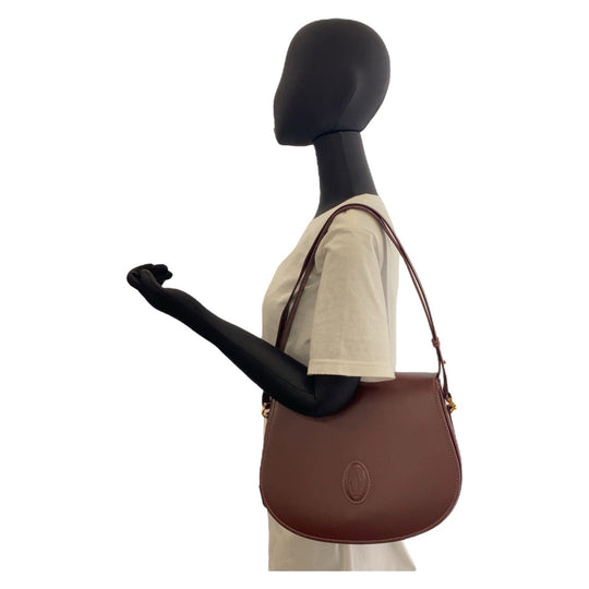 CARTIER Shoulder Bag leather wine-red Must Line