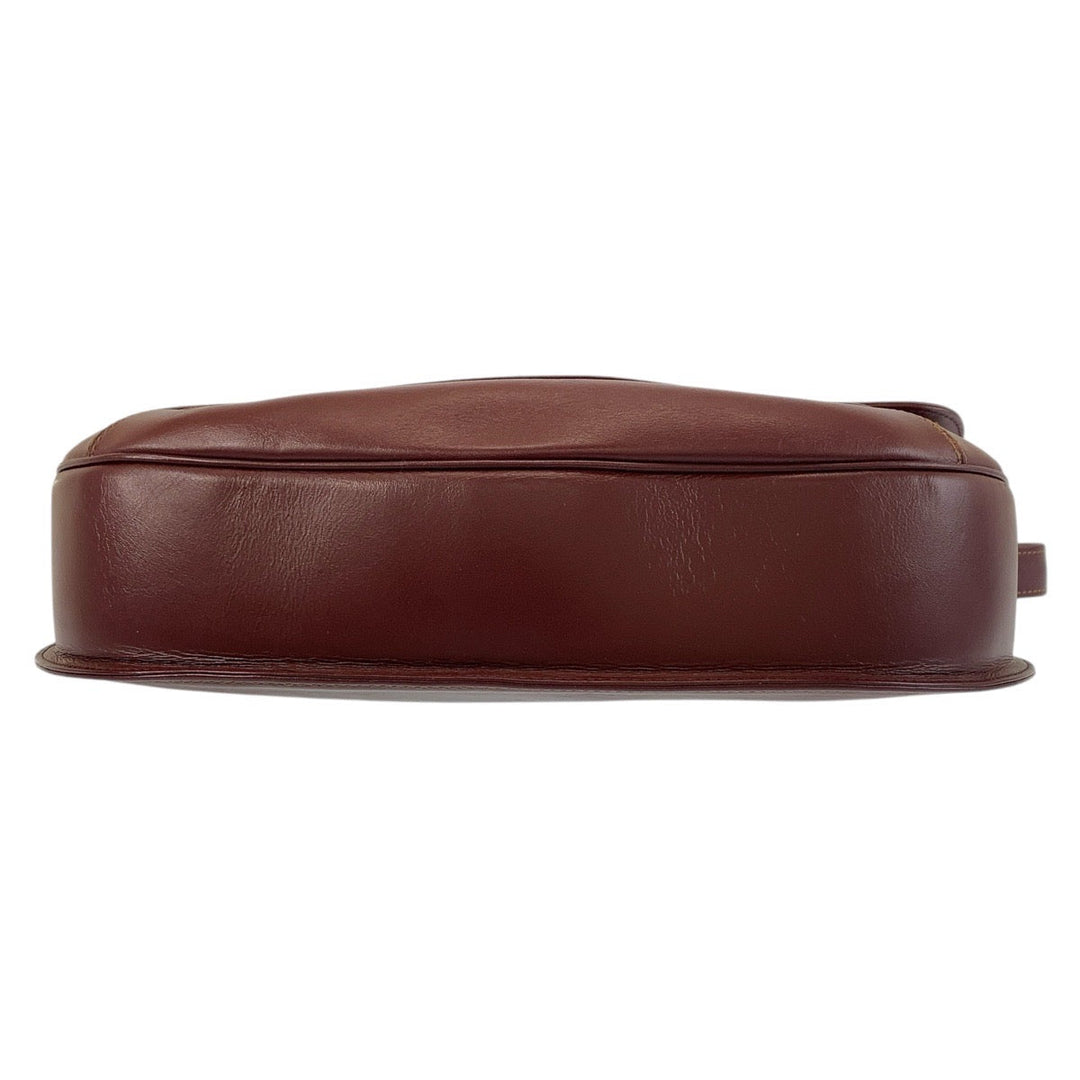 CARTIER Shoulder Bag leather Bordeaux Gold Metal Shoulder Bag Messenger bag Must Line Women Used Authentic