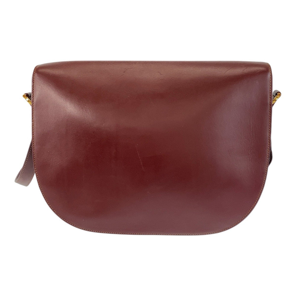 CARTIER Shoulder Bag leather Bordeaux Gold Metal Shoulder Bag Messenger bag Must Line Women Used Authentic