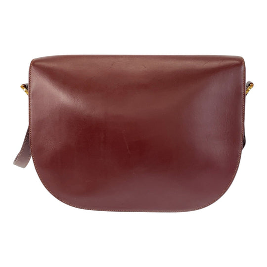 CARTIER Shoulder Bag leather Bordeaux Gold Metal Shoulder Bag Messenger bag Must Line Women Used Authentic