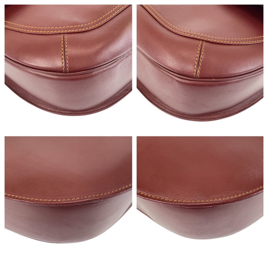CARTIER Shoulder Bag leather Bordeaux Gold Metal Shoulder Bag Messenger bag Must Line Women Used Authentic