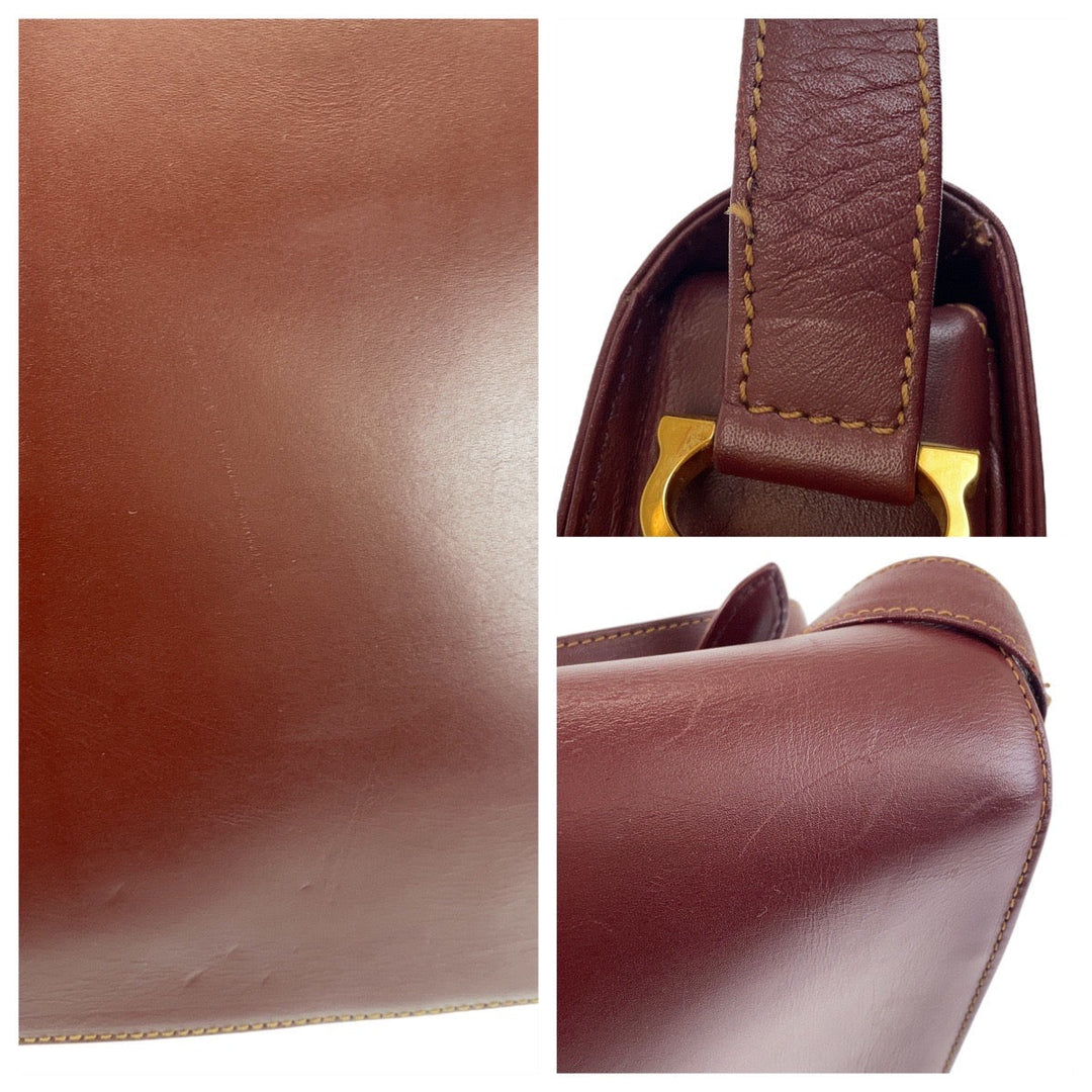 CARTIER Shoulder Bag leather Bordeaux Gold Metal Shoulder Bag Messenger bag Must Line Women Used Authentic