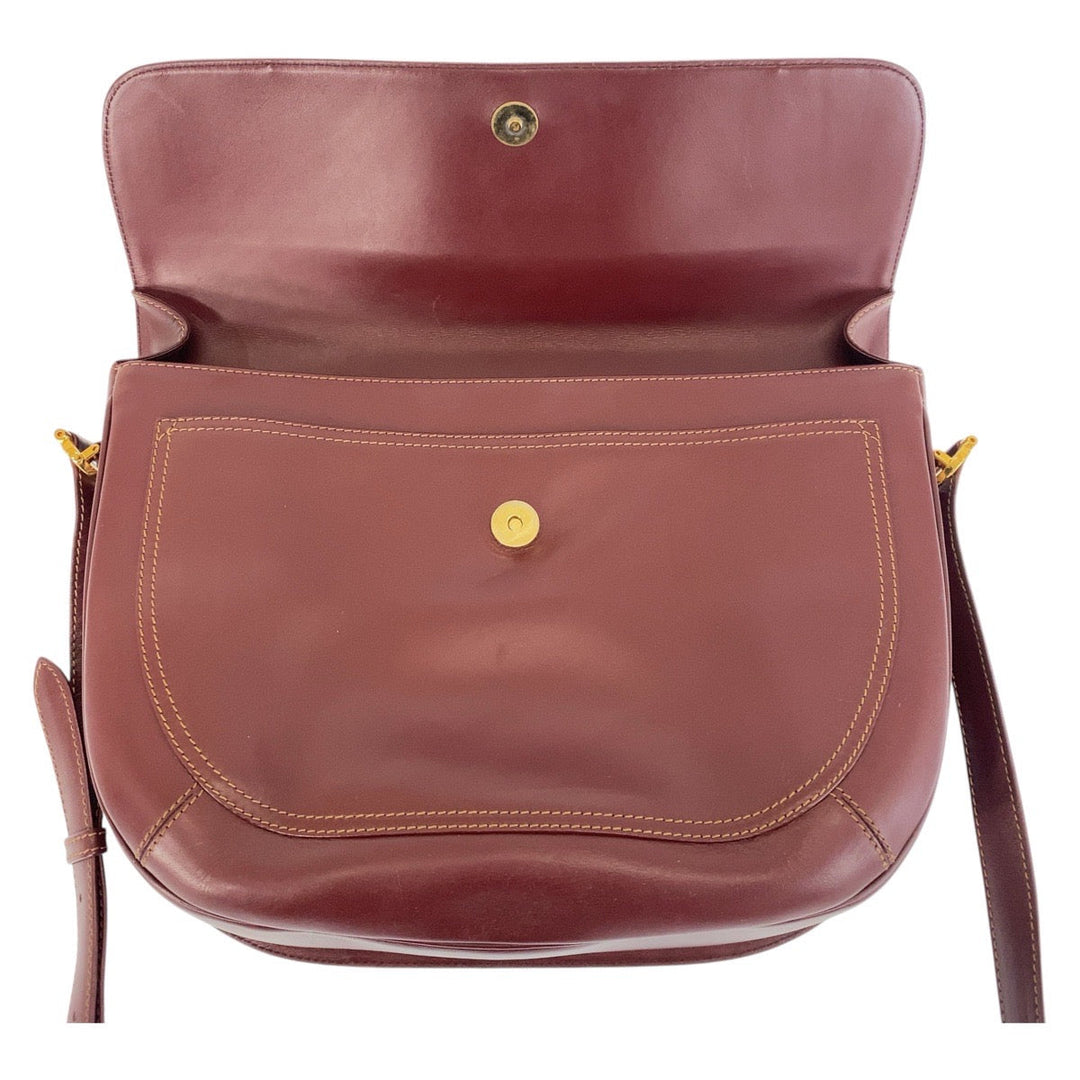 CARTIER Shoulder Bag leather Bordeaux Gold Metal Shoulder Bag Messenger bag Must Line Women Used Authentic