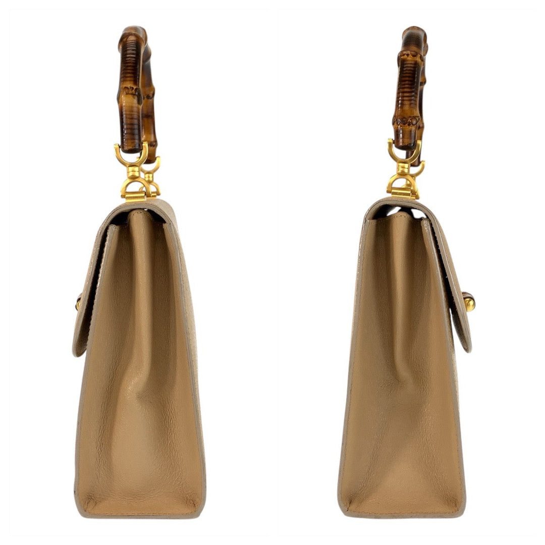 GUCCI Handbag 000 110 Leather, Bamboo Beige Gold Metal Handbag Bamboo Women Used Authentic