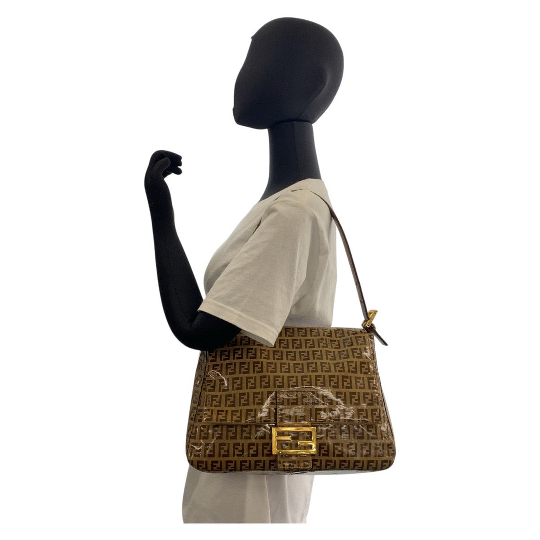 FENDI Shoulder Bag enamel Brown Zucchino Mamma Bucket