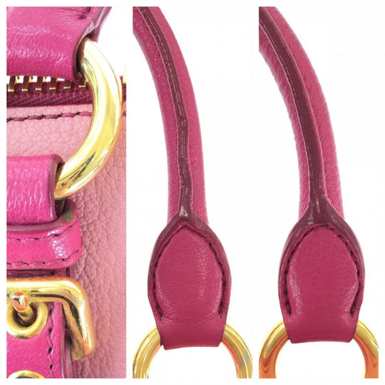MIUMIU Handbag leather Pink Gold Metal Handbag Tote Bag Madras Women Used Authentic