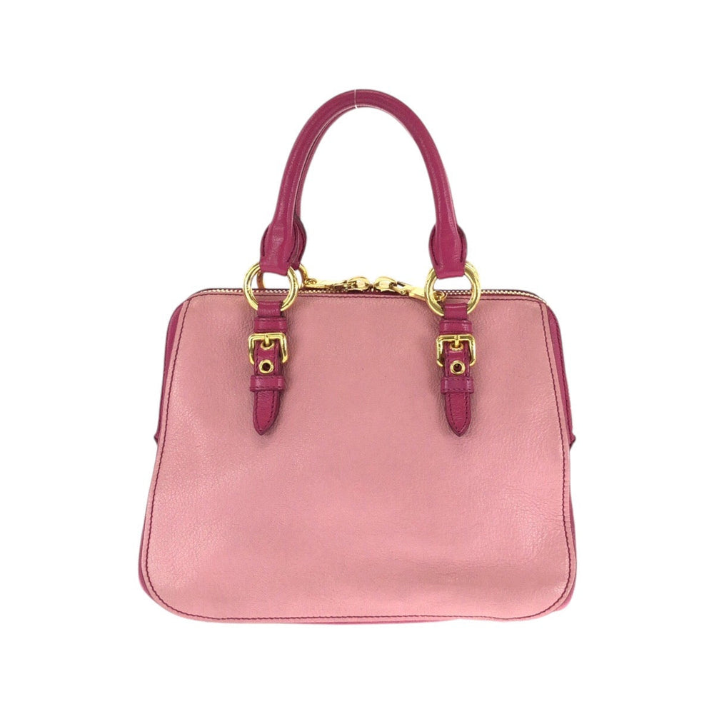 MIUMIU Handbag leather Pink Gold Metal Handbag Tote Bag Madras Women Used Authentic
