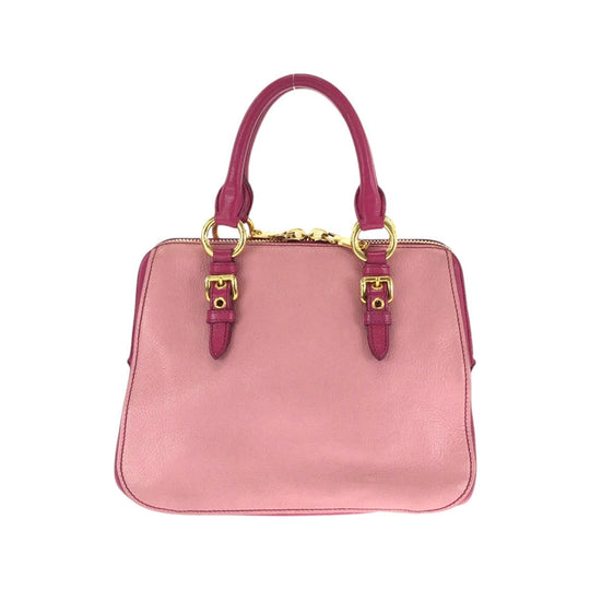 MIUMIU Handbag leather Pink Gold Metal Handbag Tote Bag Madras Women Used Authentic