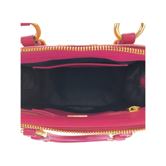 MIUMIU Handbag leather Pink Gold Metal Handbag Tote Bag Madras Women Used Authentic