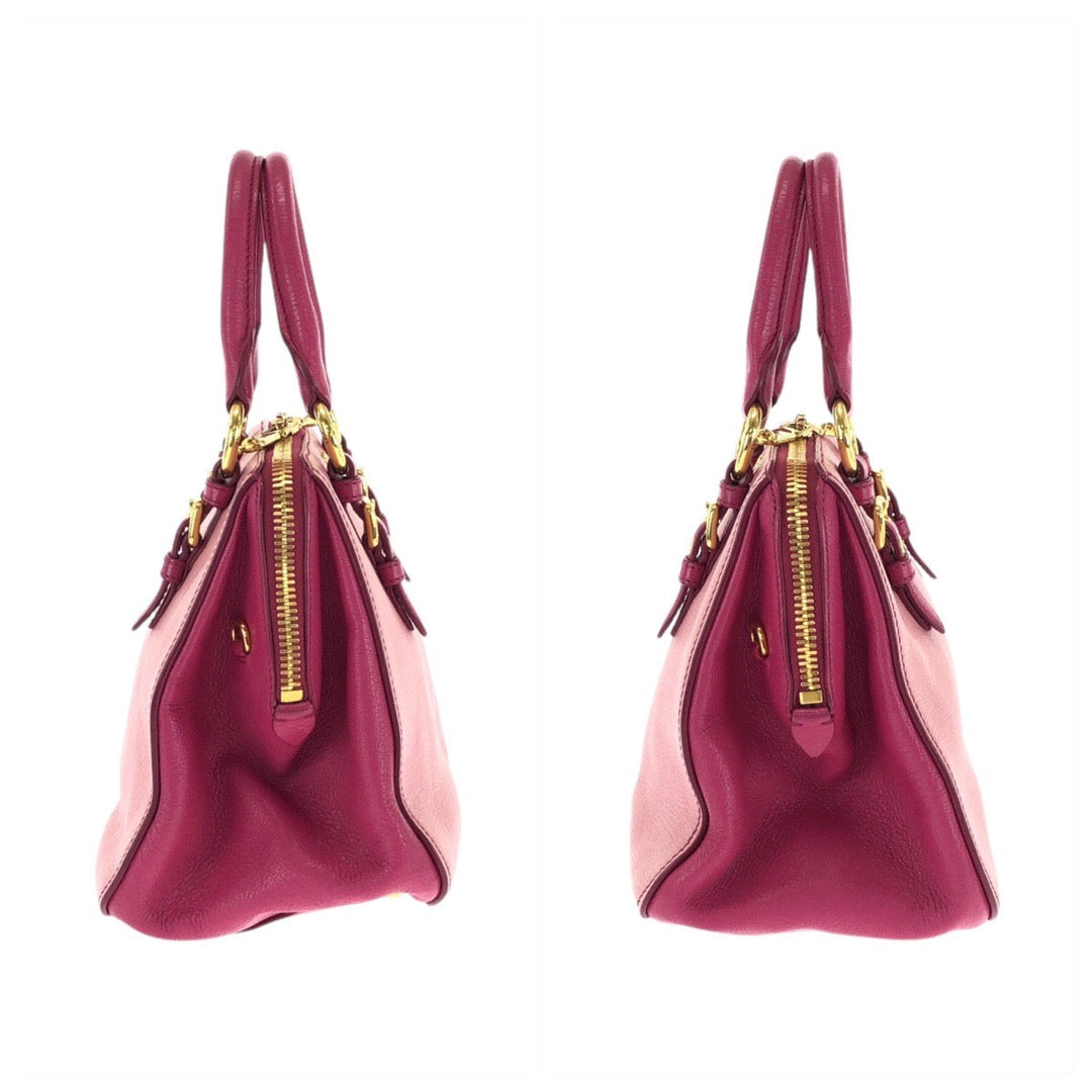MIUMIU Handbag leather Pink Gold Metal Handbag Tote Bag Madras Women Used Authentic