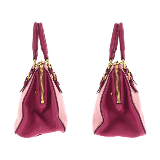 MIUMIU Handbag leather Pink Gold Metal Handbag Tote Bag Madras Women Used Authentic