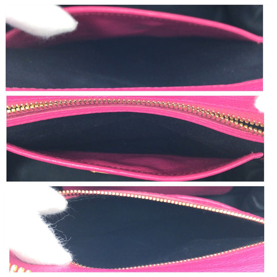 MIUMIU Handbag leather Pink Gold Metal Handbag Tote Bag Madras Women Used Authentic