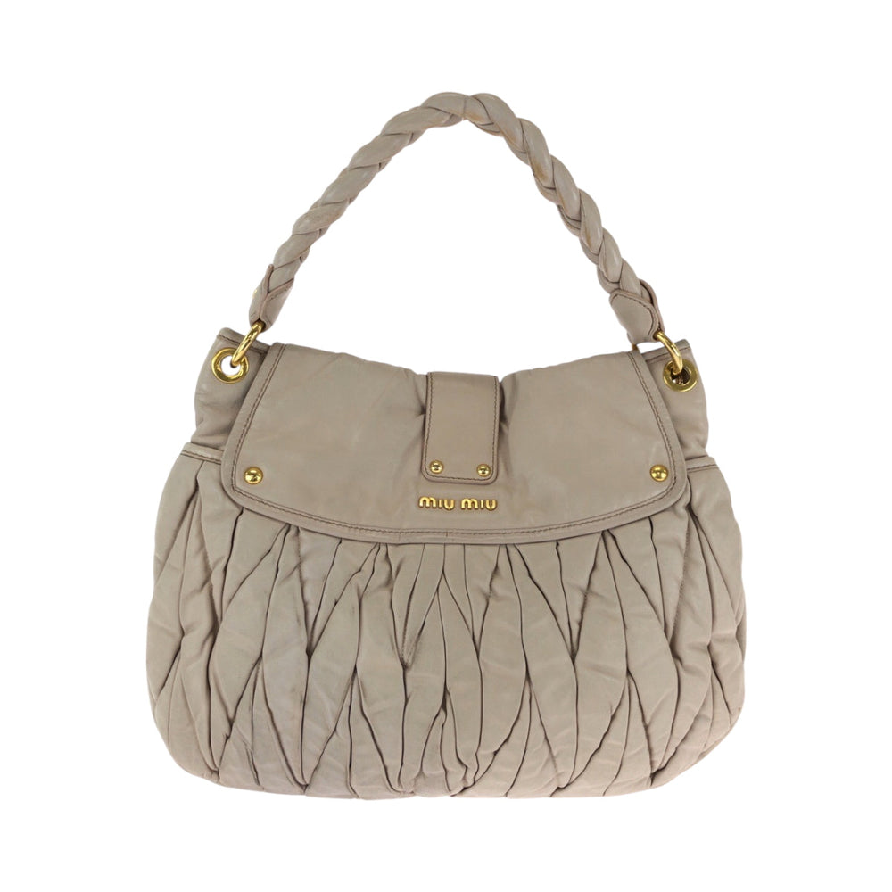 MIUMIU Handbag leather Pink Gold Metal Handbag Materasse Women Used Authentic