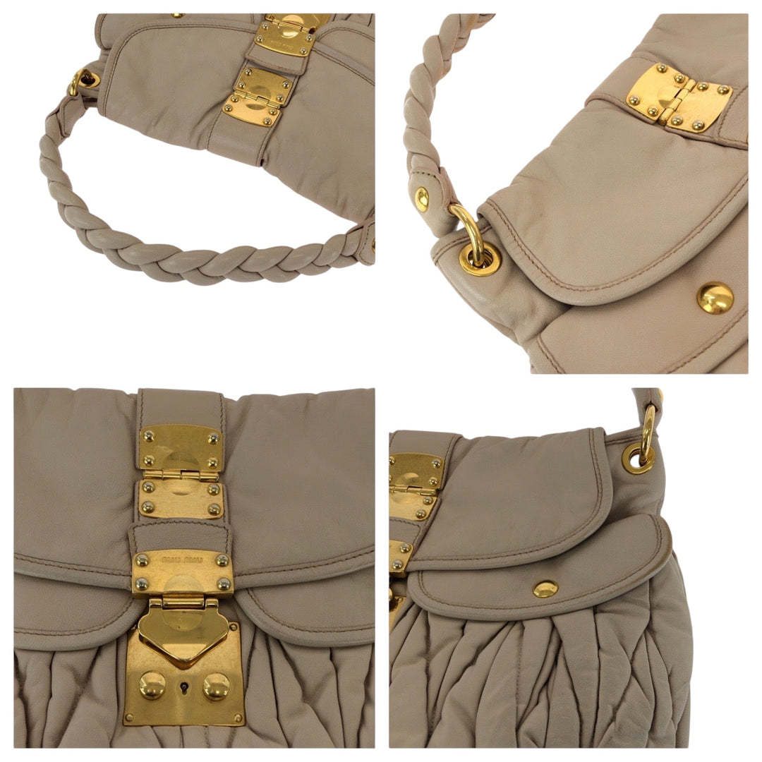 MIUMIU Handbag leather Pink Gold Metal Handbag Materasse Women Used Authentic