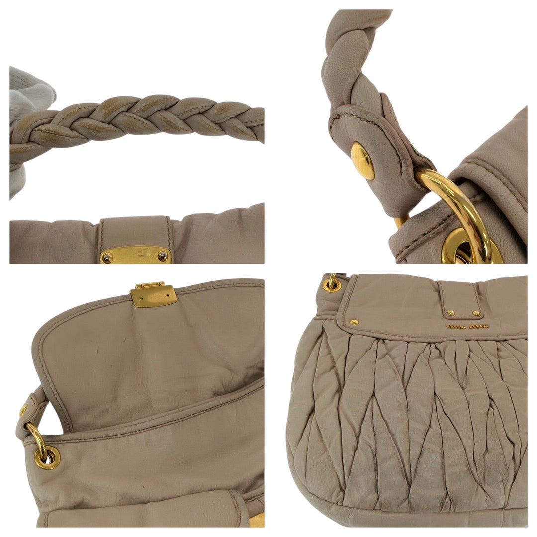 MIUMIU Handbag leather Pink Gold Metal Handbag Materasse Women Used Authentic