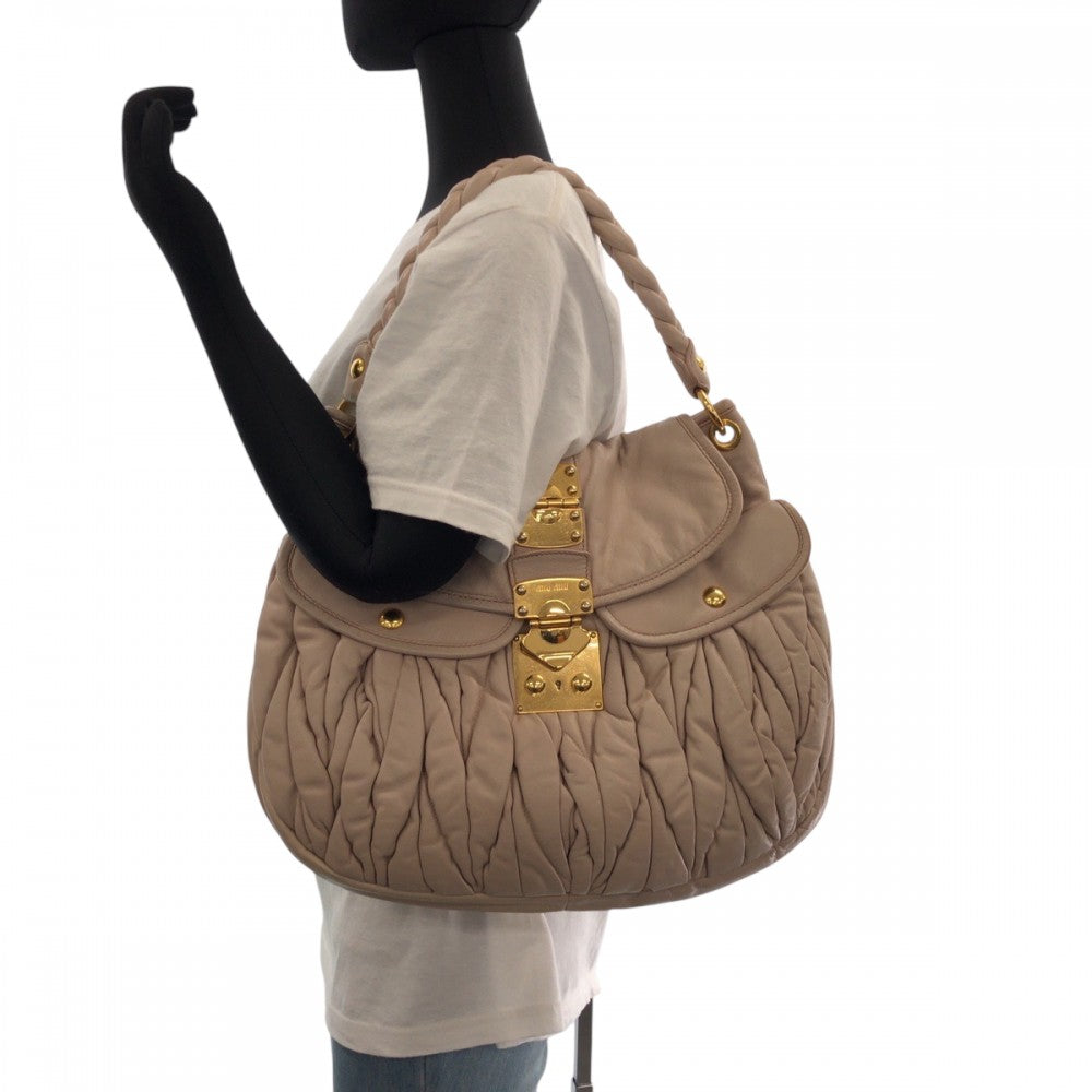 MIUMIU Handbag leather Pink Gold Metal Handbag Materasse Women Used Authentic