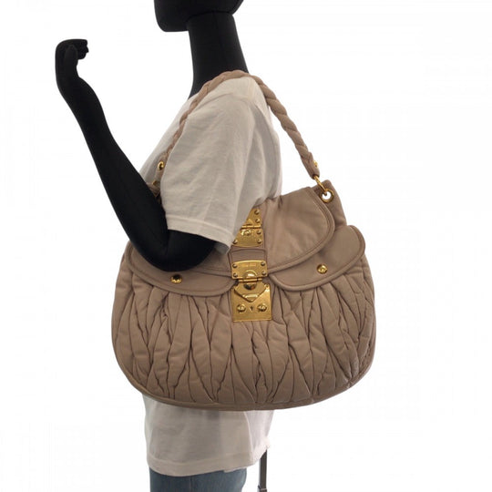 MIUMIU Handbag leather Pink Gold Metal Handbag Materasse Women Used Authentic