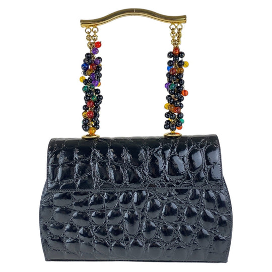 Gianni Versace Handbag enamel black Embossing