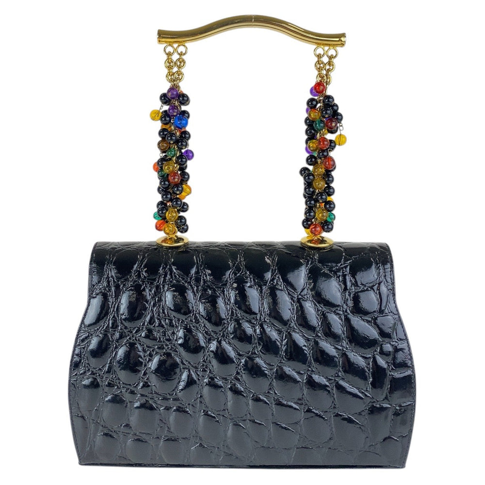 Gianni Versace Handbag enamel black Embossing