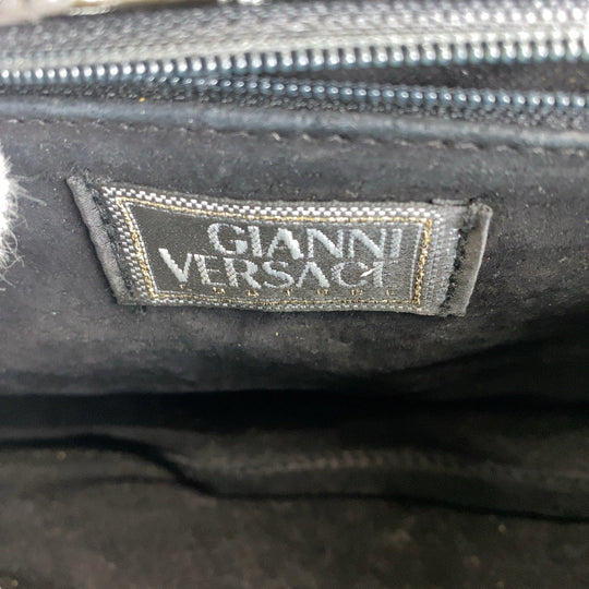 Gianni Versace Handbag enamel black Embossing