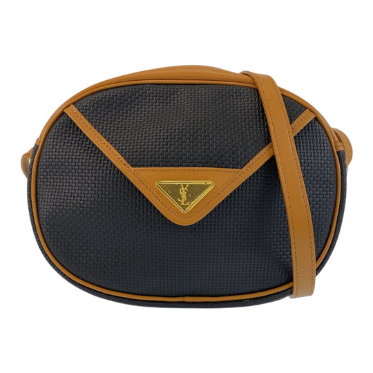Yves Saint Laurent Shoulder Bag PVC, Leather Black Camel Gold Metal Shoulder Bag pochette YSL Women Used Authentic