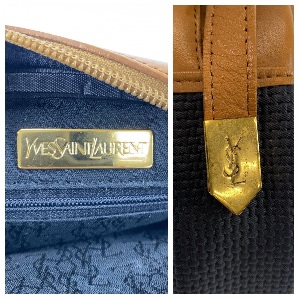 Yves Saint Laurent Shoulder Bag PVC, Leather Black Camel Gold Metal Shoulder Bag pochette YSL Women Used Authentic