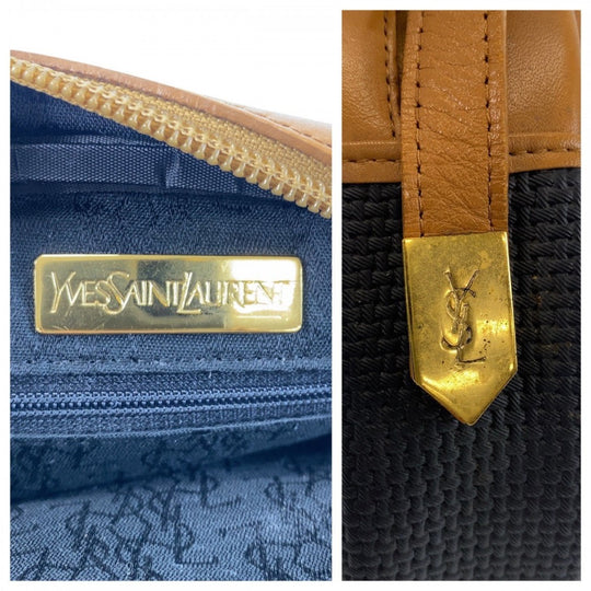Yves Saint Laurent Shoulder Bag PVC, Leather Black Camel Gold Metal Shoulder Bag pochette YSL Women Used Authentic