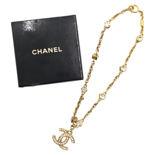 CHANEL Necklace metal gold vintage COCO Mark Strass Long Necklace
