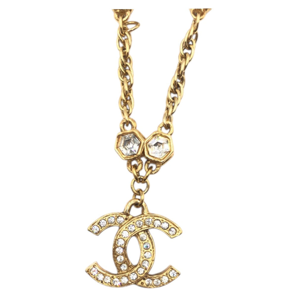 CHANEL Necklace metal gold vintage COCO Mark Strass Long Necklace