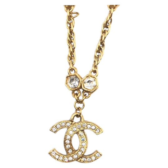 CHANEL Necklace metal gold vintage COCO Mark Strass Long Necklace