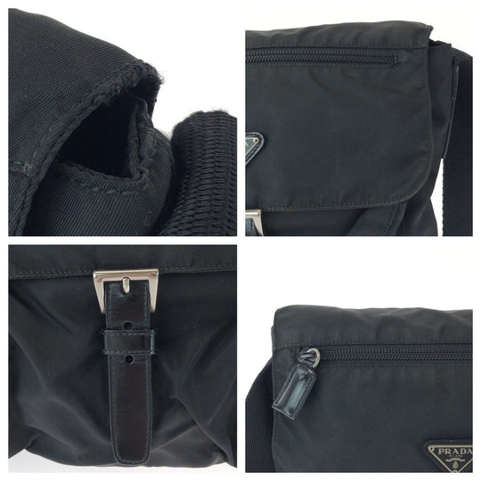 PRADA Shoulder Bag B5469F Nylon black Shoulder Bag pochette Test Triangle With logo Women Used Authentic