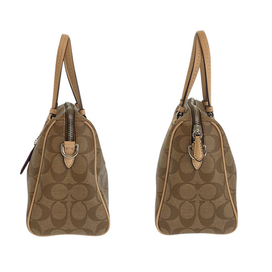 COACH Handbag PVC, Leather Beige SilverMetal Handbag Shoulder Bag 2way Signature Women Used Authentic