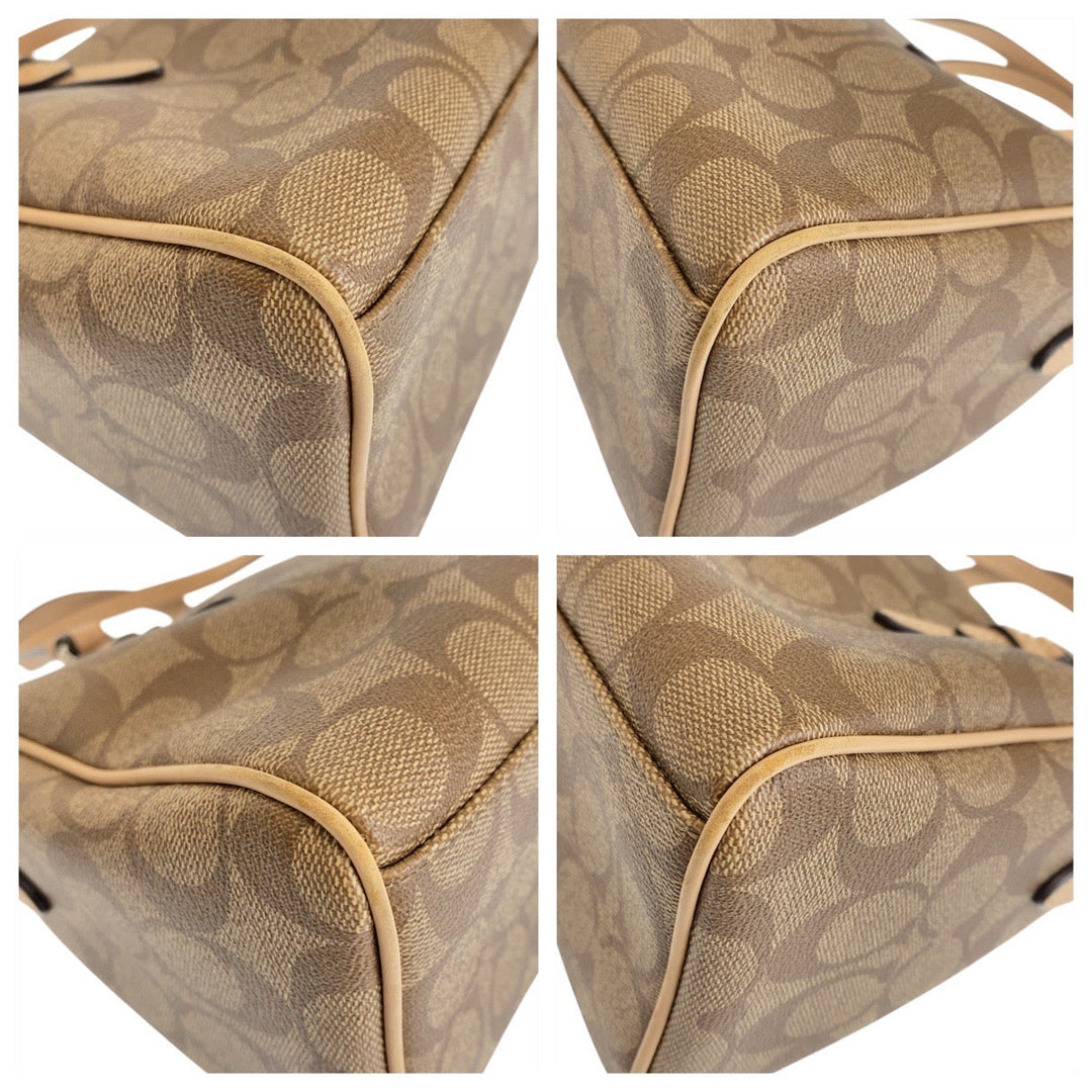 COACH Handbag PVC, Leather Beige SilverMetal Handbag Shoulder Bag 2way Signature Women Used Authentic